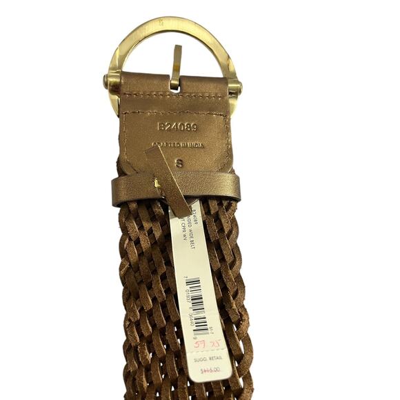NWT COLE HAAN Gold Woven Wide Braided Leather Adjustable Ladies Size Small - Picture 2 of 9